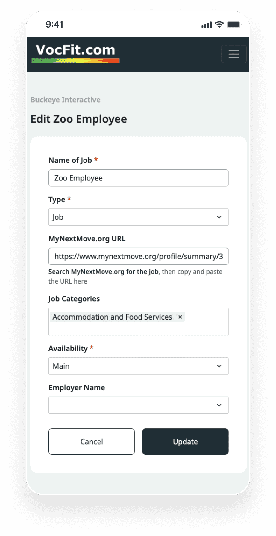 mobile view of editing a job