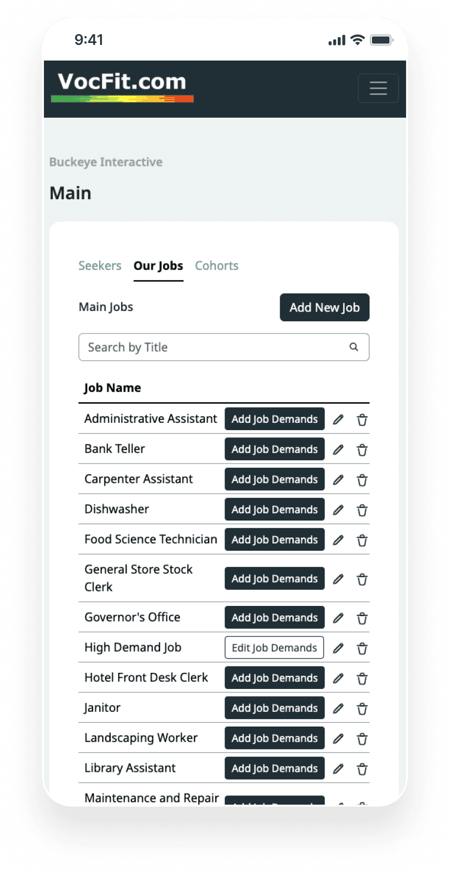 mobile view of jobs list